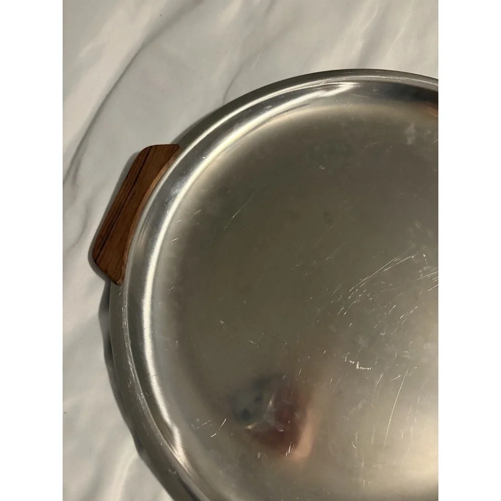 Stelton‎ Denmark Stainless MCM Cocktail Tray Wood Handles 15.25